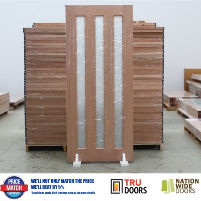 3 Vertical Translucent Frosted Glass Solid Timber Doors