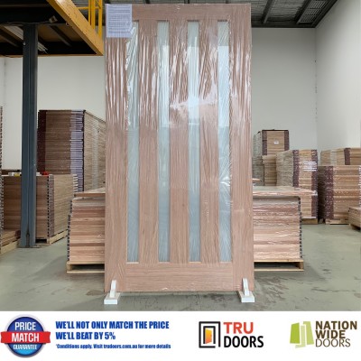 4 Vertical Translucent Frosted Glass Solid Timber Doors