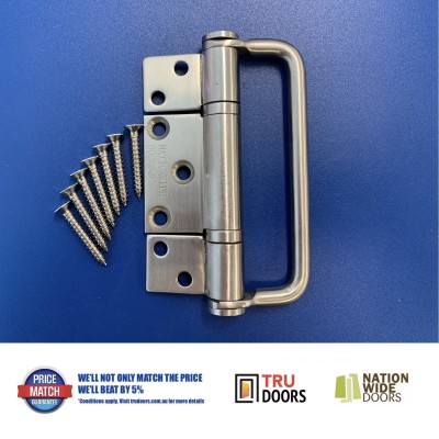 A Pair of Stainless Steel Three Leaf 2 Ball Bearing Bifold Hinges with Handle with Screws